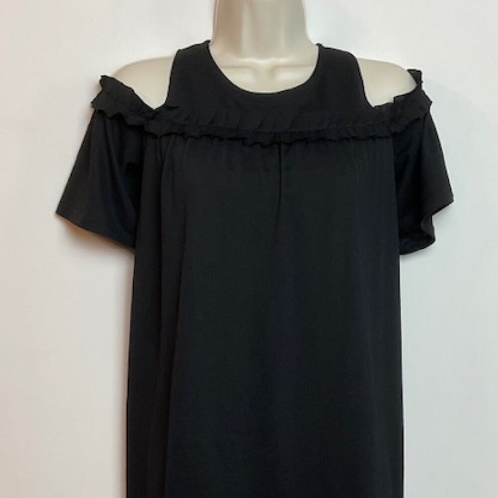 LC Lauren Conrad Exposed shoulder Sz PM Black Ruffle top *Closet Coupon Eligible - Picture 2 of 13